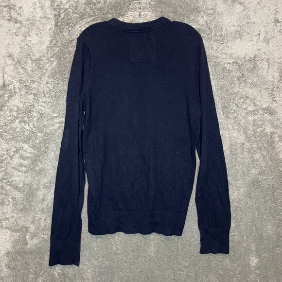 Abercrombie Fitch Men Muscle Fit Classic Preppy V Neck Pullover Sweater L Navy - Picture 2 of 11